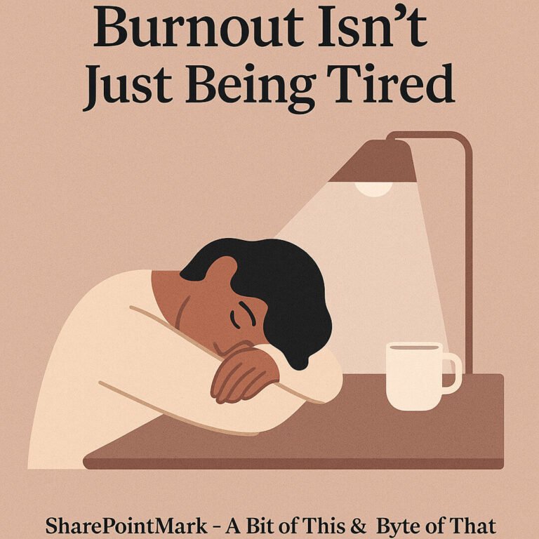 erson slumped at a desk, coffee cup beside them, dim light - evoking emotional and physical depletion