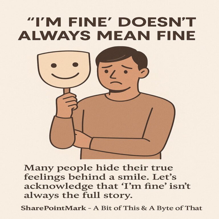 A person with a calm or smiling mask overlay, but visible sadness or heaviness behind