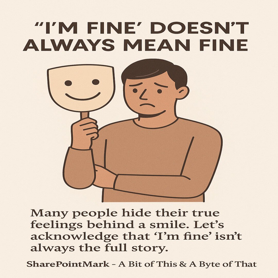 A person with a calm or smiling mask overlay, but visible sadness or heaviness behind