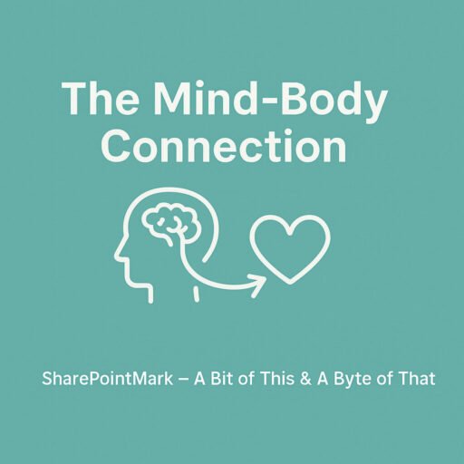“The Mind-Body Connection” with icons of brain and heart linked by arrow on teal background
