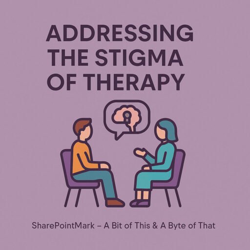 Addressing the Stigma of Therapy graphic on mauve background