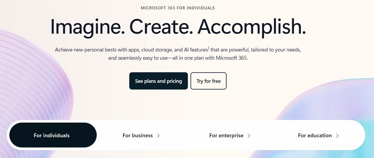 Screen shot showing the current Microsoft 365 plans option.